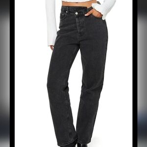 Princess Polly Asymmetric Crossover Waist Straight Leg Jeans Size 0